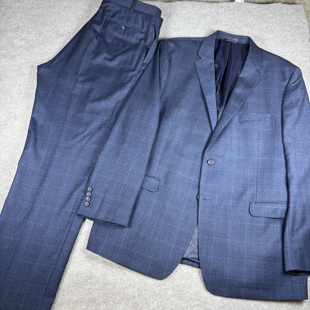 Lauren Ralph Lauren Slim Fit 100% Wool Blue Plaid Suit 48L 38x32